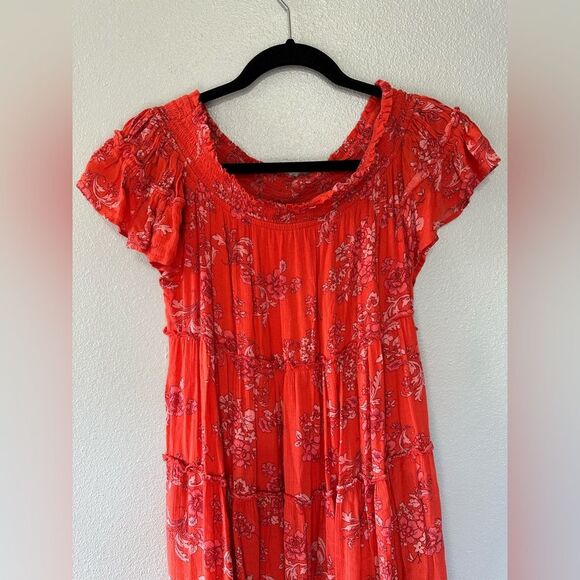 Free People Barclay Off the Shoulder Tiered Floral Print Ruffle Maxi Dress Sz M - Picture 5 of 14